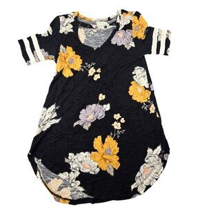 Maurices Floral Top Black & Yellow Strap V-Neck Striped Sleeves XS JH1832